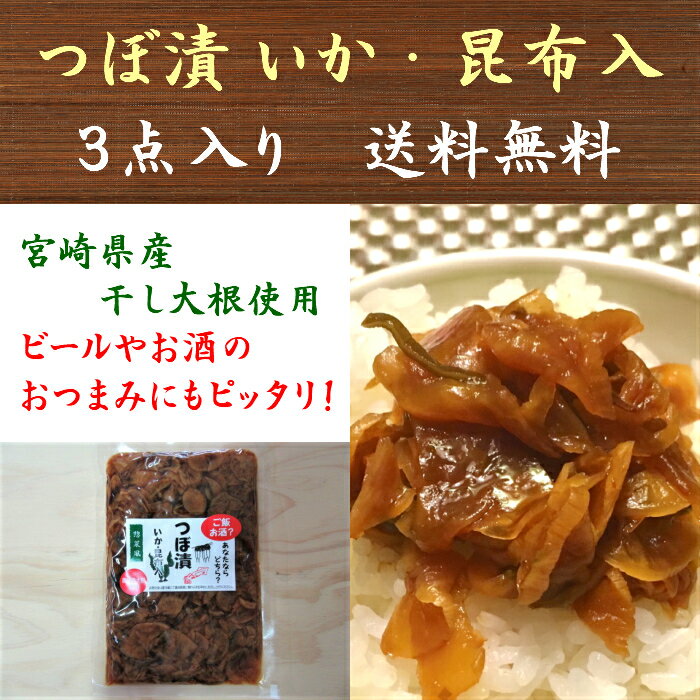 つぼ漬 いか・昆布入 120g×3点 漬物 沢庵 たくあん おつまみ 送料無料