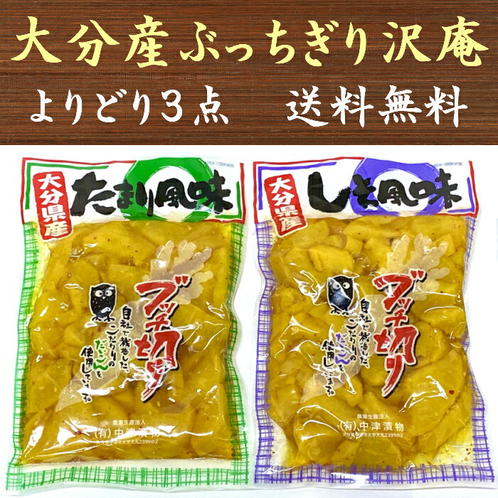 沢庵 選べる3点 ぶっちぎり 200g×3袋 (たまり/しそ) たくあん たくわん 九州産大根使用 漬物 中津漬物 送料無料