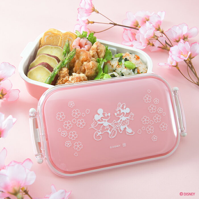 【日本製 電子レンジ可】ディズニー お弁当箱 ミッキー&ミニー 480ml 長角ランチ さくら柄 お弁当 ランチボックス 弁当箱 弁当 ピンク 新学期 新生活 ...