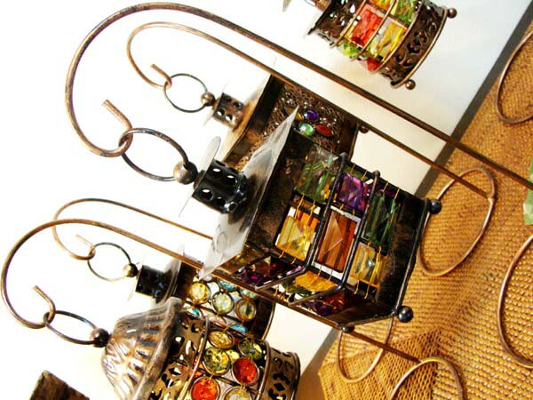 間接照明 スタンドライト テーブルライト 照明器具 インテリア照明 おしゃれ ♪モザイクビーズのランタン(LED付・吊りタイプ)♪ アジアン照明 バリ LED キャンドル ランタン アンティーク 卓上 エスニック リゾート通販格安セール情報 楽天 通販