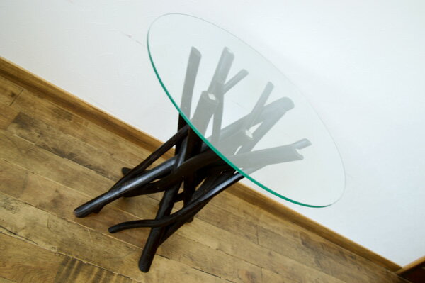 サイドテーブル センターテーブル コーヒーテーブル 丸テーブル 花台 ♪チーク ヴィオラ ガラステーブル(ダークブラウン)♪ アジアン家具 バリ エスニック リゾート インテリア雑貨 デザイン家具 リビング ダイニング