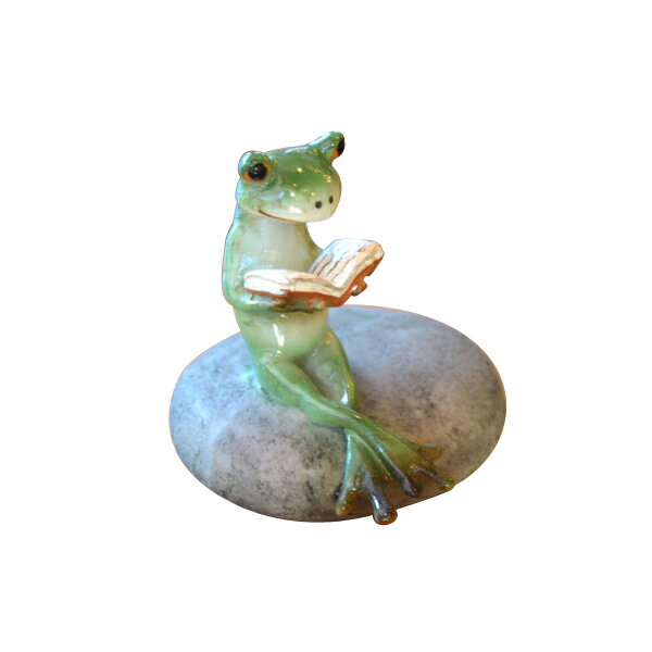 ★レビューで特典★置物 置き物 オブジェ オーナメント 飾り アニマル アジアン雑貨 バリ ♪石乗り本読みカエル♪ おしゃれ リゾート トライバル ホテルライク アジアンインテリア インテリア雑貨 デザイン雑貨 バリ風