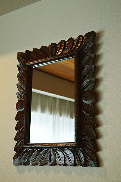 鏡 スタンドミラー 角型 アンティーク アジアン バリ 雑貨 ♪バリ島のリーフ彫刻ミラー♪ リゾート トライバル ホテルライク インテリア雑貨 洗面台 玄関 トイレ リビング 寝室 エントランス バリ風