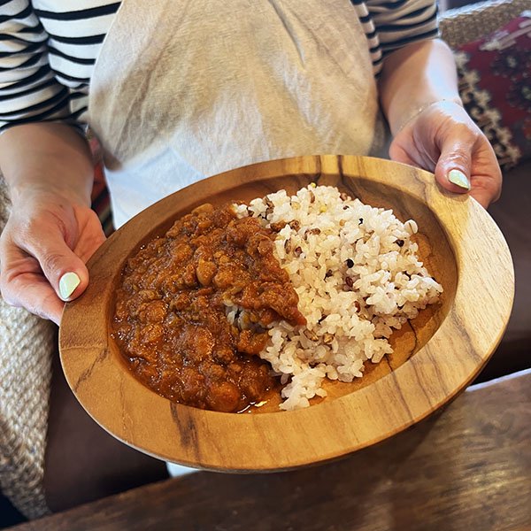 アジアン バリ 雑貨 ♪無垢 チーク材 カレー・シチュー皿（丸皿深型22cm）♪ インテリア おしゃれ エスニック キッチン雑貨 カトラリー 食器