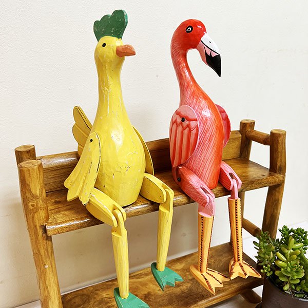 アジアン バリ 雑貨 ♪可動式バード2種（ニワトリ・フラミンゴ）Lサイズ♪ インテリア おしゃれ エスニック 置き物 オブジェ アニマル 動物のサムネイル