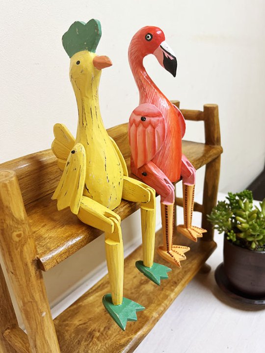 アジアン バリ 雑貨 ♪可動式バード2種（ニワトリ・フラミンゴ）Mサイズ♪ インテリア おしゃれ ナチュラル リゾート ホテルライク 置き物 オブジェ アニマル 動物の商品画像 3