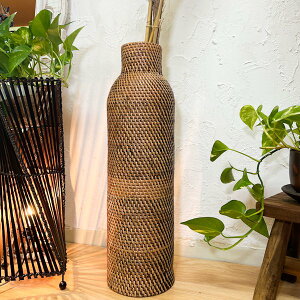 【9月上旬入荷予定】アジアン バリ 雑貨 ♪ロンボク島のラタンビンカットバスケット(60cm)♪ インテリア おしゃれ ナチュラル リゾート トライバル ホテルライク 花瓶 フラワーベース 観葉植物入れ