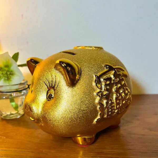 ★レビューで特典★ゴールドピギーバンク♪ 豚貯金箱 置き物 オブジェ 縁起物 金運 レトロ インテリア おしゃれ ナチュラル カフェ リゾート トライバル ホテルライク