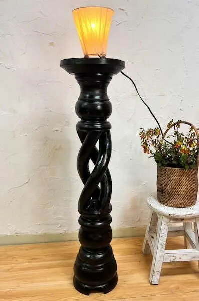 Rakuten - ★レビューで特典★バリ島のトルネード彫刻花台（Lサイズ 高さ80cm）♪ ソファーサイドテーブル 玄関 リビング アンティーク調 インテリア おしゃれ ナチュラル カフェ リゾート ホテルライク トライバル