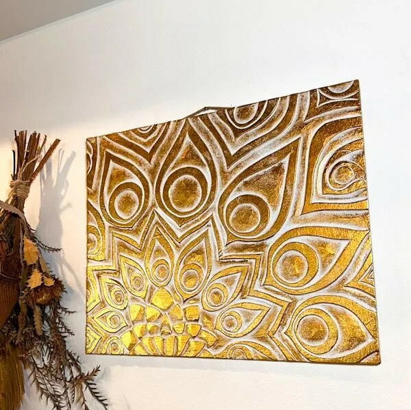 彫刻ゴールドレリーフ（クジャクの尾柄）♪ 壁飾り ウォールデコ アートパネル リビング 玄関 和室 ジャ..