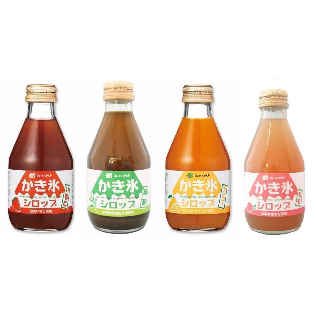 【無添加】 【天然フルーツ】かき氷シロップ180ml デラックス4本セット【いちご 緑茶 マンゴー もも 】フルーツバスケット製【あす楽】 カキ氷シロップ 氷みつのサムネイル
