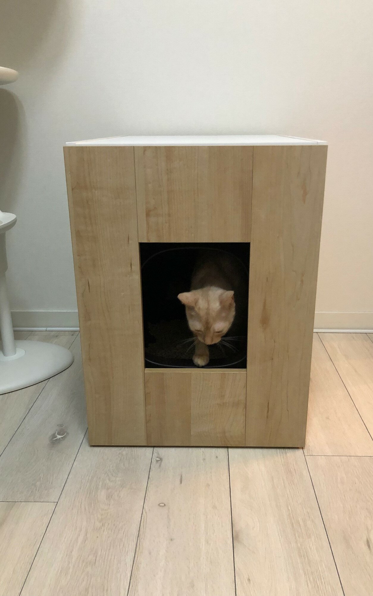 猫トイレ　消臭　トイレボックス　おしゃれ　ホワイト　ナチュラル　扉　移動棚　収納カバー　組立式　..