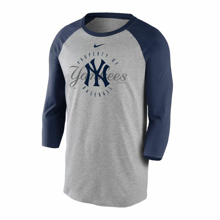 ナイキ NIKE Tシャツ メンズ 七分袖 N414-019N 野球 MLB ニューヨークヤンキース ネイビー グレー ラグランTシャツ 大人用 一般用 七分