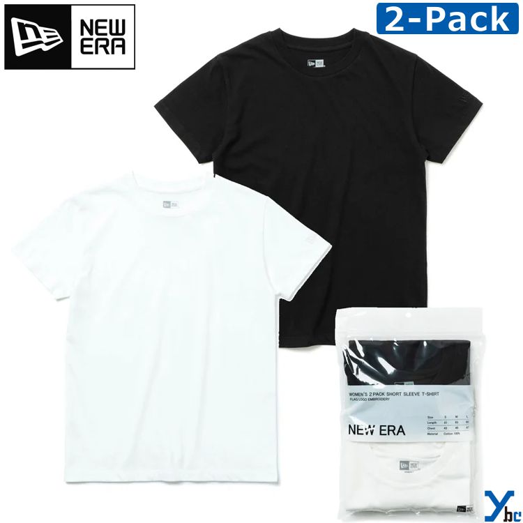 ニューエラ NEW ERA Women's 2-Pack Tee 半袖 コットンTシャツ スポーツ ランニング マラソン 作業 フラッグロゴ レディース ホワイ...