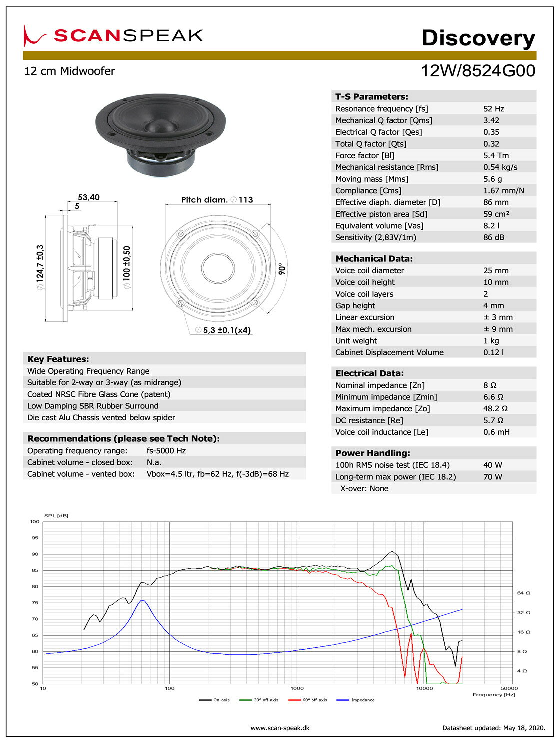 Scan-Speak Discovery 12W/8524G00 ���ԡ�������˥å� 12cm �ߥåɥ����ե�����8���סʥڥ���