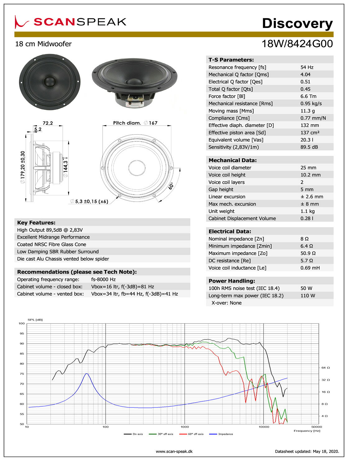Scan-Speak Discovery 18W/8424G00 ���ԡ�������˥å� 18cm �ߥåɥ����ե�����8���סʥڥ���