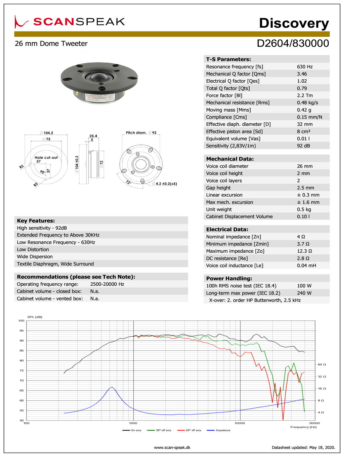 Scan-Speak Discovery D2604/830000 ���ԡ�������˥å� 1�������25mm�� ���եȥɡ��� �ĥ���������4���סʥڥ���