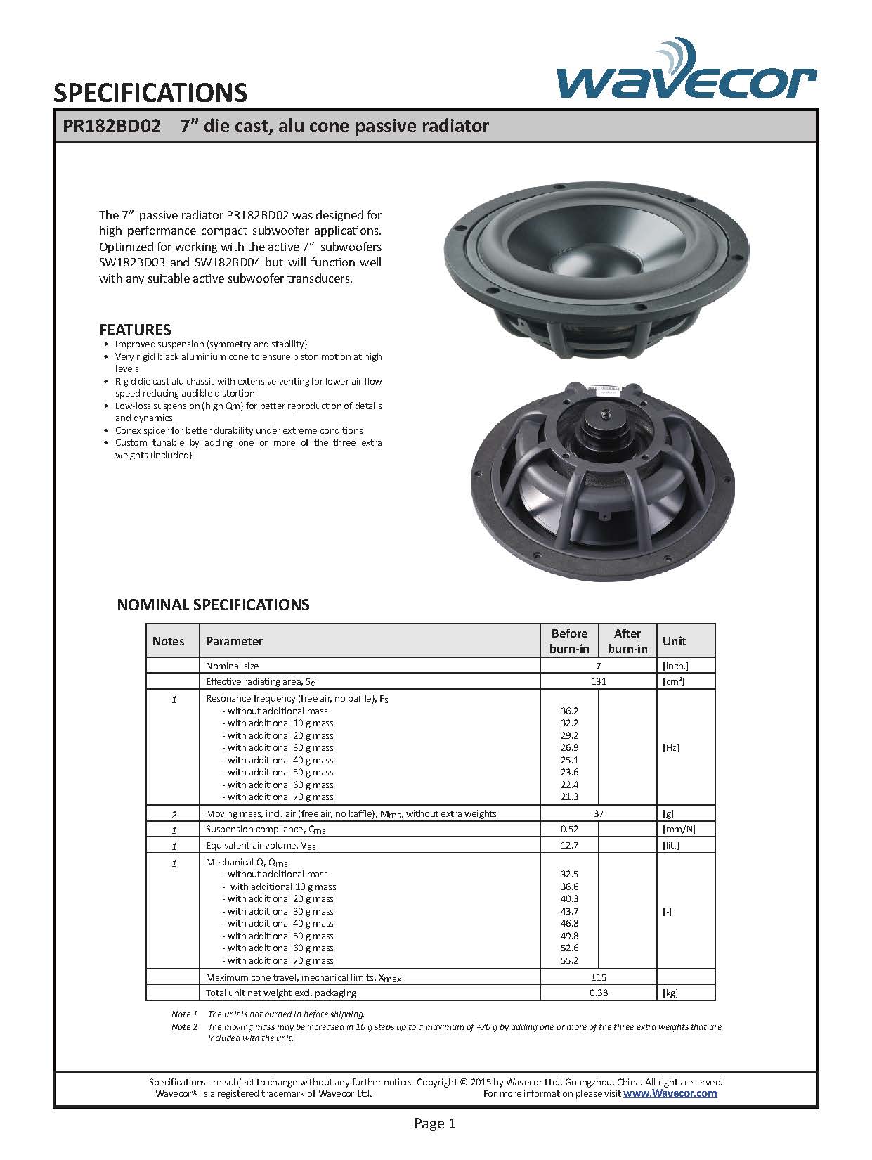 Wavecor PR182BD02 ���ԡ�������˥å� 18.2cm ����ߥ����� �ѥå��֥饸������