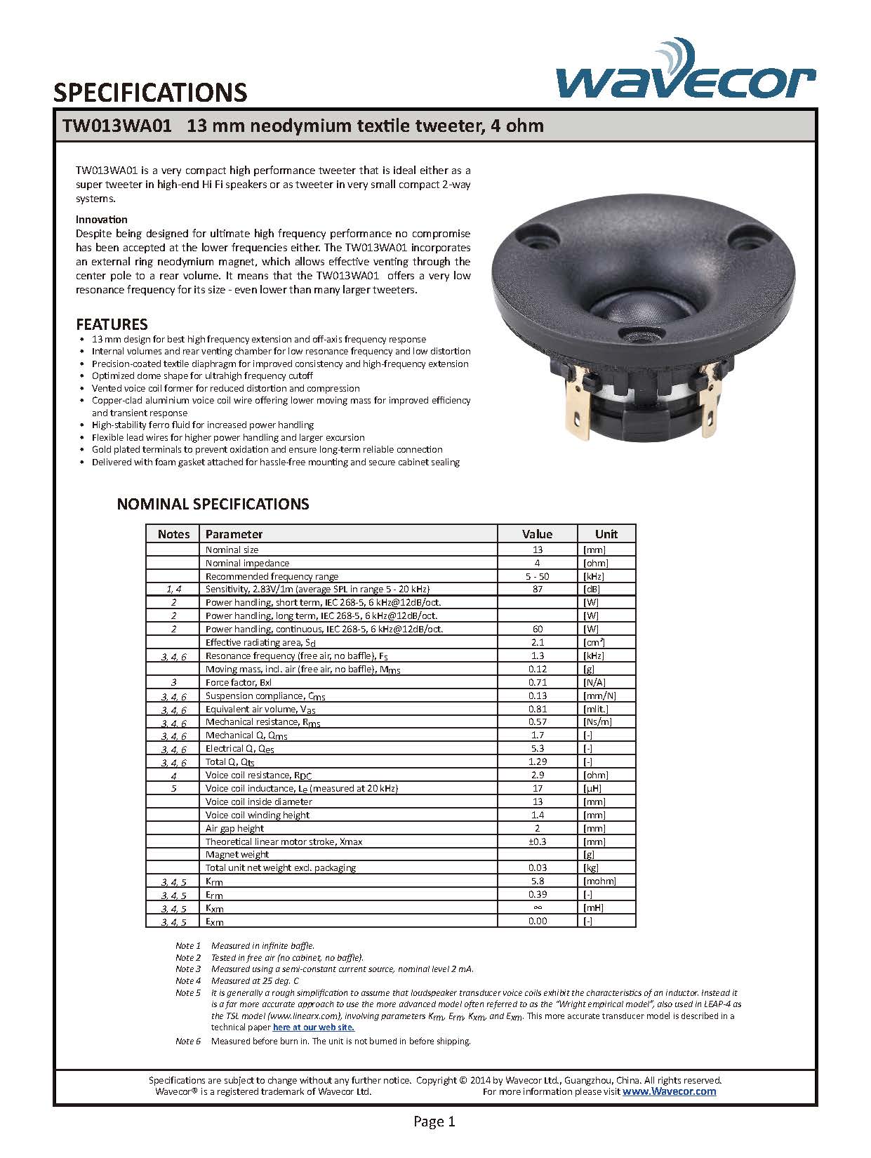 (�ڥ�����)Wavecor TW013WA01 ���ԡ�������˥å� 13mm ���եȥɡ��� �ĥ������� 4�� [�ڥ�]
