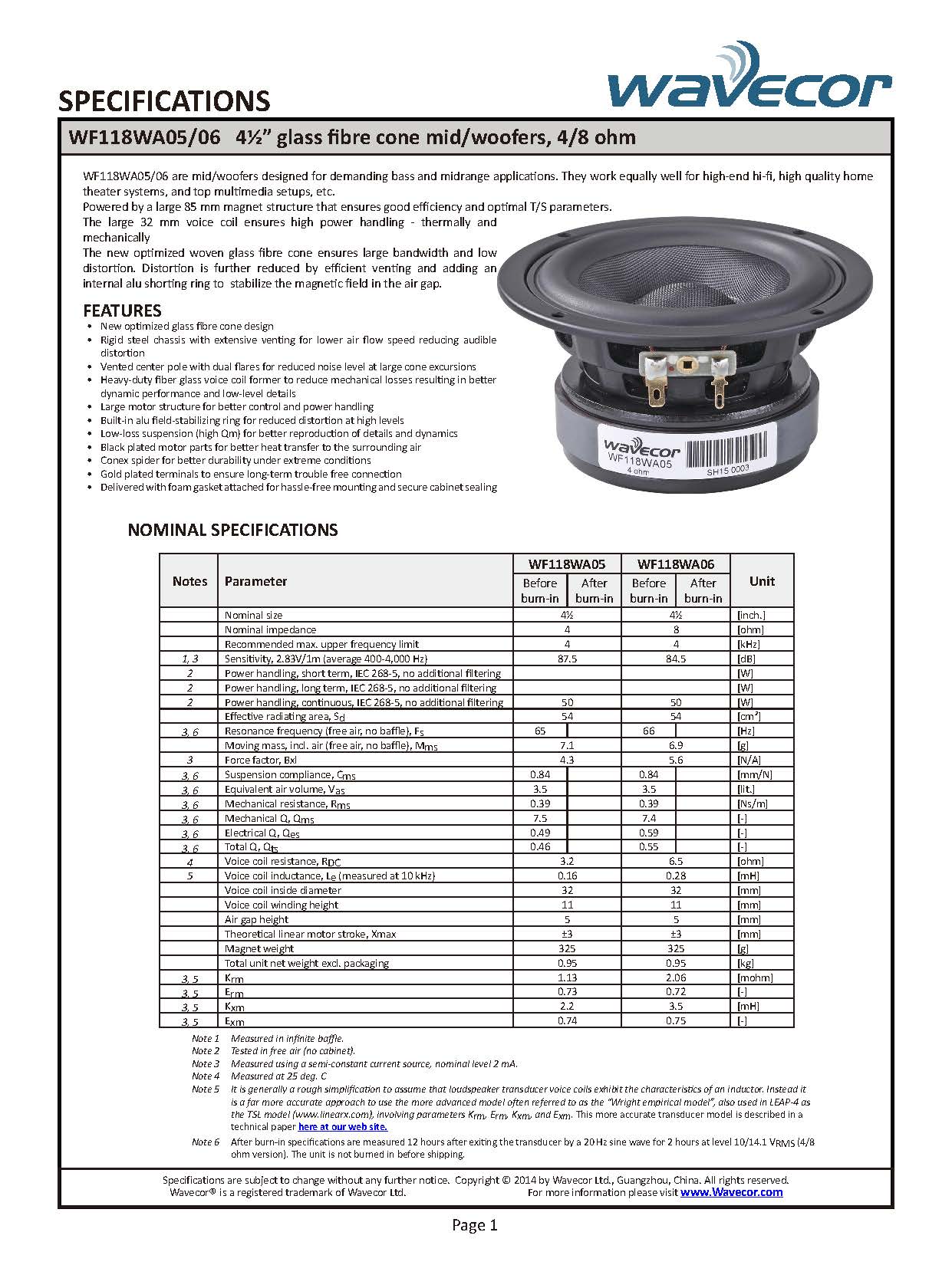 Wavecor WF118WA06 スピーカーユニット 11.8cmグラスファイバーコーン ウーファー...
