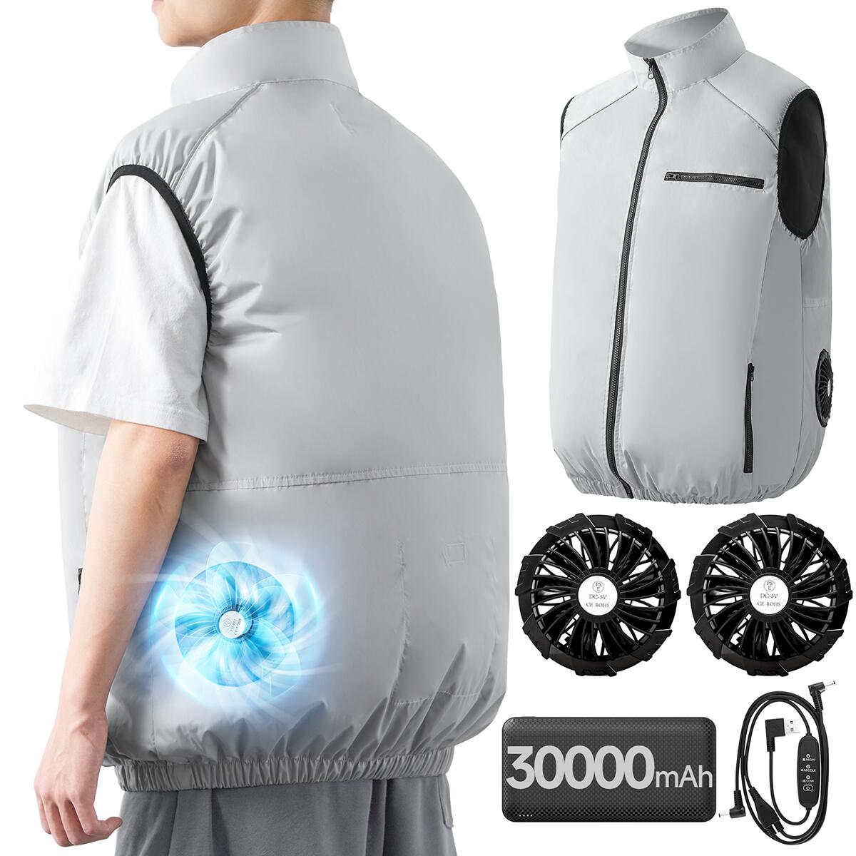 \30000mAh/楽天1位★空調ウェア クールウェア バッテリー ファンセット ジャケット 空調ウェア フルセット 冷却服 空調作業服 ベスト 空調作業着 空...