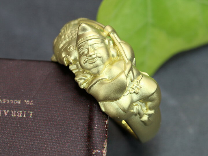 ◆マラソン限定ポイント10倍◆【ギフト応援プライス】福神・縁起物 恵比寿（えびすさん・笑寿） 細やかな彫刻・立体的 艶消し K18ゴールドリング/指輪 （WG・PT900も対応可） 受注品/Ycollectionワイコレクション/送料無料