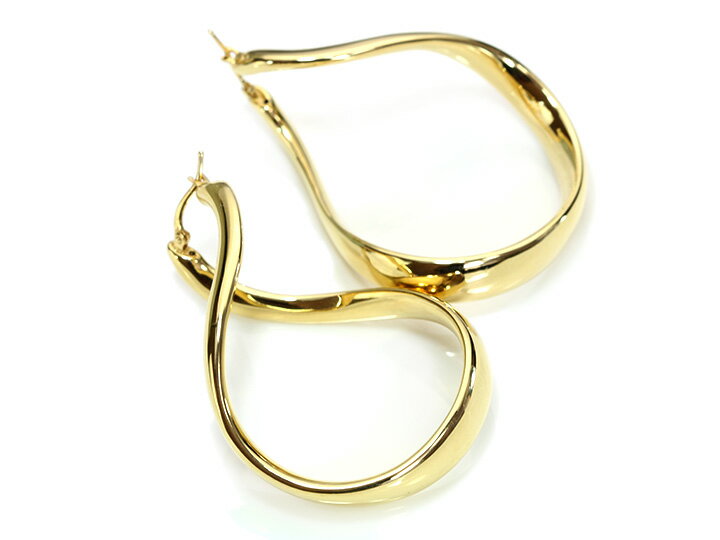 ★スーパーセール限定 20％OFF！ 594000円⇒475200円に！★イタリー製 K18ゴールドひねりフープピアス 縦5センチ超え 大ぶりだけれど軽やか ひねりデザイン 受注品/Ycollectionワイコレクション/送料無料◆クーポンご利用不可◆