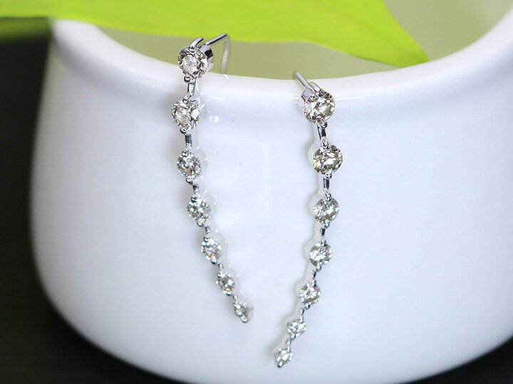 ダイヤモンド 豪華1カラット 縦ラインに煌く イヤーカフにもなる3WAY仕様 K18WGピアス （各種地金対応可）受注品