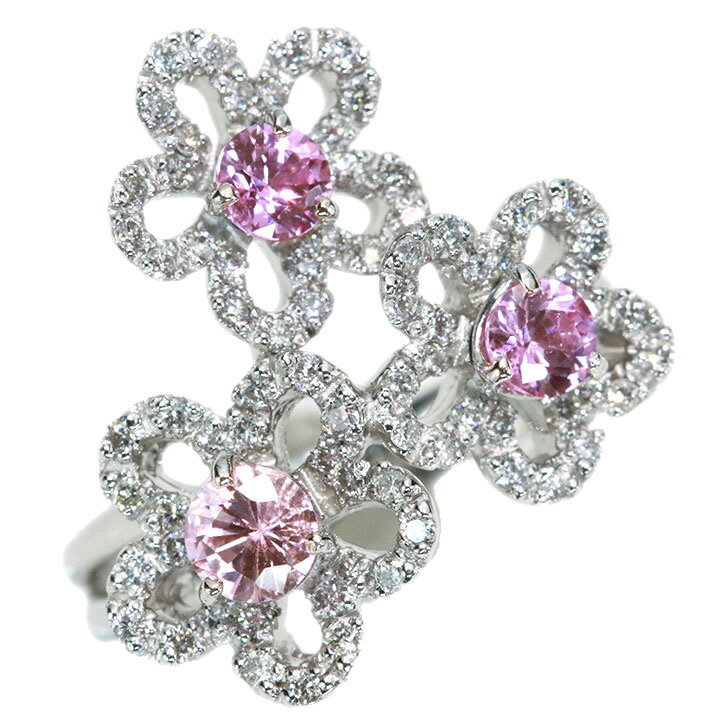 ◆29％OFFクーポン対象！◆ピンクサファイヤ 0.93カラット ダイヤモンド 0.37カラット PT900 プラチナ900 リング・指輪 フラワー 上品なピンク 1点もの /Ycollectionワイコレクション/送料無料