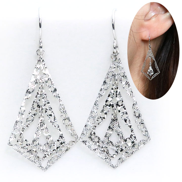 ★アフターセール！クーポンで20％OFF★K18WGホワイトゴールド ピアス 繊細デザイン ひらひら揺れて舞う フック式 受注品 /送料無料