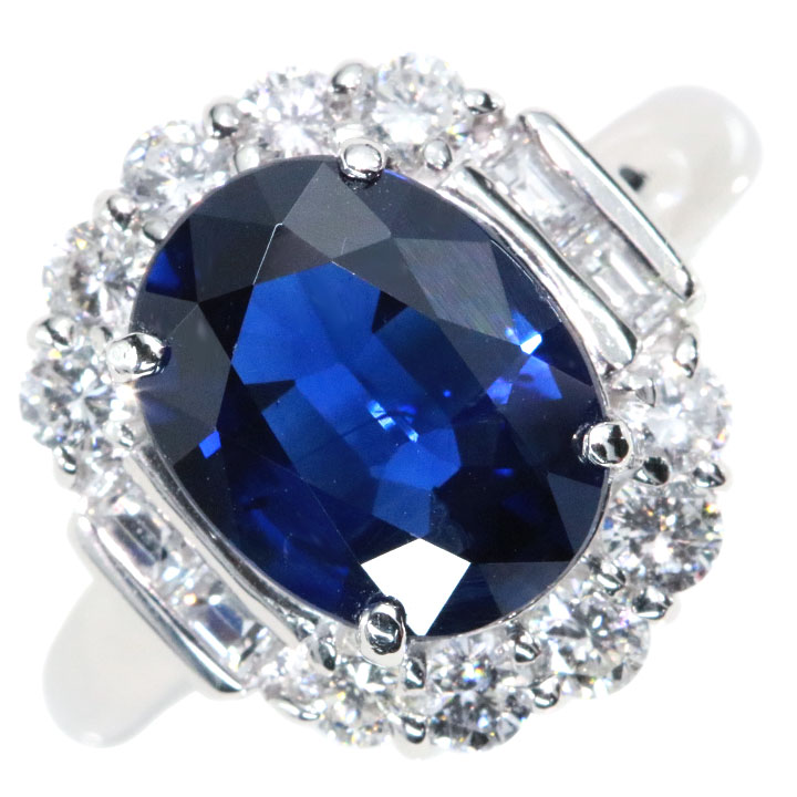 サファイア 3.83カラット ロイヤルブルー ダイヤモンド 0.85カラット PT900 プラチナ900 リング・指輪 大粒 濃厚で魅力的な青 豪華ダイヤ取り巻き 1点もの /Ycollectionワイコレクション/送料無料