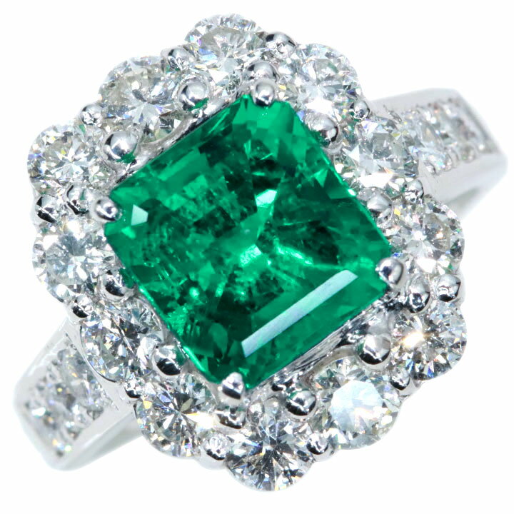 エメラルド 3.13カラット コロンビア産 vivid green ダイヤモンド 1.87カラット PT900 プラチナ900 リング・指輪 奇跡の大粒 トップクラスの緑色 GRS鑑別書付 1点もの