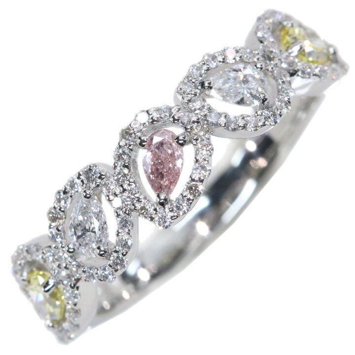 【5/18～P10倍!!】ピンクダイヤモンド 0.075カラット FANCY PINK I1 イエローダイヤモンド 合計0.179ct PT950 プラチナ950 リング・指輪 2カラーダイヤモンド 一文字 1点もの /Ycollectionワイコレクション/送料無料