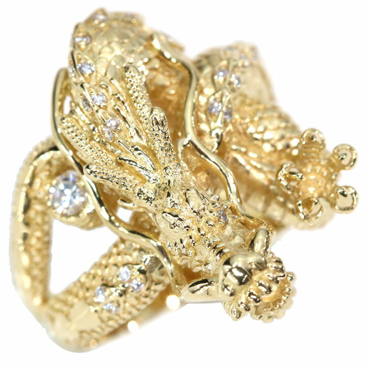 ◆マラソン限定ポイント10倍◆【ギフト応援プライス】龍・ドラゴン・辰・縁起物 ダイヤモンド 0.24カラット K18YGイエローゴールド　もしくは　PT900プラチナ900（別途追加料金）　地金をお選び頂けます。 リング・指輪 受注品