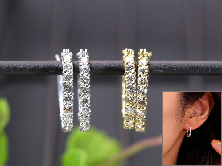 ★スーパーセール限定 20％OFF！ 110000円⇒88000円に！★定番・必需品・ダイヤモンド合計0.4ct フープピアス 輝くダイヤモンドがずらりと並ぶ K18WG（各種地金・金具対応可）/送料無料