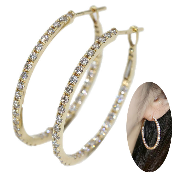 ダイヤモンド 1.20カラット K18YG イエローゴールド ピアス フープ 全周ダイヤ 受注品 /Ycollectionワイコレクション/送料無料