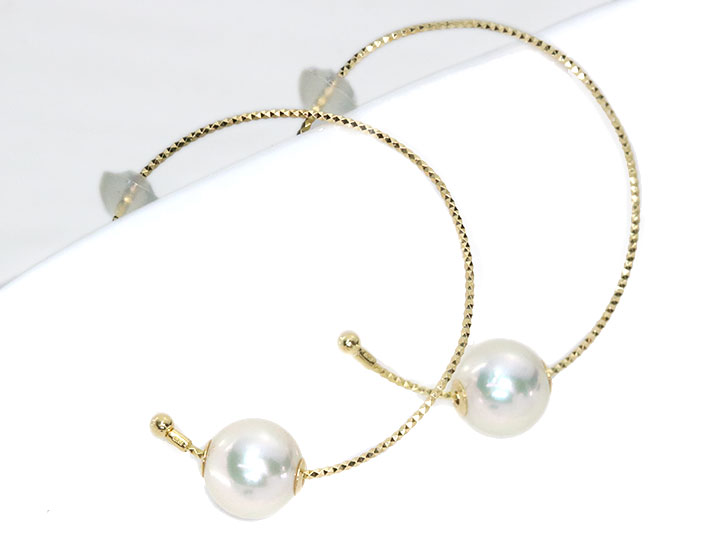 ★スーパーセール限定 20％OFF！ 143000円⇒114400円に！★あこや真珠（和珠） 8.0ミリ K18YG イエローゴールドフープピアス 形状記憶ワイヤー 受注品 /Ycollectionワイコレクション/送料無料