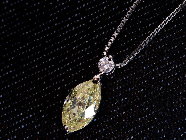 優しいイエローカラー・大粒ダイヤモンド1.189ct（LIGHT YELLOWカラー/I1クラリティ）PTペンダントネックレス 1点もの/Ycollectionワイコレクション/送料無料