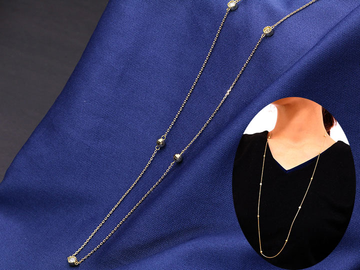 【初売り30％OFF・福袋クーポン対象】ダイヤモンド0.5ct＆カットボールのステーション・ロング82センチ K18ネックレス 受注品/送料無料