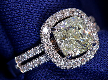 2ct 大粒ダイヤモンド 2.017ct VERY LIGHT YELLOW SI1 クッションカットの大粒ダイヤからあふれるファイヤに感動！PT900リング指輪 ソーティング付き 1点もの/Ycollectionワイコレクション/送料無料