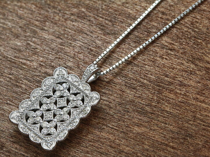 ★20％OFFクーポン対象！★ダイヤモンド　0.5ct ミルグレーンとレースが描く上品なPTプラチナネックレス 長方形シェイプ（各地金素材対応可能） ママにオススメ日常使いネックレス 受注品/ ycollection-10003870 拘りジュエリーSHOP Yコレクション サンプル画像2