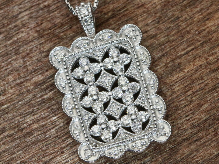 ★20％OFFクーポン対象！★ダイヤモンド　0.5ct ミルグレーンとレースが描く上品なPTプラチナネックレス 長方形シェイプ（各地金素材対応可能） ママにオススメ日常使いネックレス 受注品/ ycollection-10003870 拘りジュエリーSHOP Yコレクション サンプル画像3