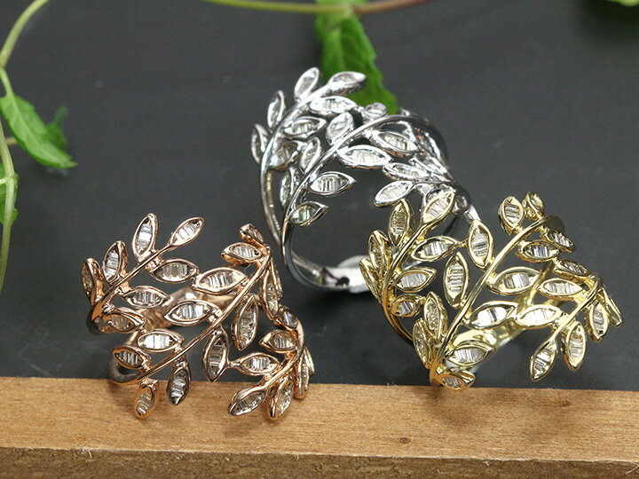 Rakuten - ★スーパーセール限定20％OFF 242000円⇒193600円に！★テーパーカットのダイヤモンド 0.5ct リーフ・葉っぱモチーフ K18/YG/PG リング 指輪 （各種地金）受注品/送料無料