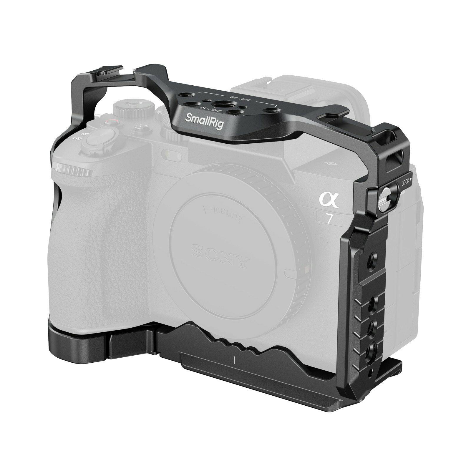 AirTag内蔵でトラッキング。機動性と拡張性を究めた専用ケージ。 Sony α7R V / α7 IV / α7S III / α1 / α7R IV 専用設計。 AirTag格納スロットを内蔵し、盗難防止・カメラトラッキングをスマートに実現。 HawkLock NATOレール＆アルカスイスプレート搭載で圧倒的な撮影展開力を発揮します。 ■ POINT 01：AirTagスロット内蔵でスマートにカメラ追跡 ケージ内部にAirTagを安全かつ目立たずに収納できる専用スロットを装備。 外観や操作性を損なうことなくシームレスな位置トラッキングを可能にし、ロケ撮影や移動時における大切なカメラの防犯・紛失対策をサポートします。 ■ POINT 02：HawkLock NATOレール搭載で無限の拡張性 「HawkLock」クイックリリースNATOレールを内蔵。 対応するサイドハンドル（ID 4485）、トップハンドル（ID 4483）、モニターマウント（ID 4487）などをワンタッチで素早く脱着可能。現場に合わせたアクセサリーセッティングを即座に構築できます。 ■ POINT 03：デュアルロック保護＆快適なグリップ設計 2点固定のデュアルロック機構により、カメラボディのたわみや横ズレを徹底的に防止。 バッテリーコンパートメント部のヒンジドア構造とボディ形状に寄り添う輪郭デザインにより、手持ち撮影時のホールド感と快適性が大幅に向上しています。 ■ POINT 04：内蔵アルカスイスプレートで瞬時にスタイル切替 底部にアルカスイス互換プレートを直接内蔵。 アルカタイプの三脚はもちろん、DJI RS 2 / RSC 2 / RS 3 / RS 3 Pro / RS 4 / RS 4 Proといった各種ジンバル・スタビライザーへ直接マウントでき、手持ち・三脚・ジンバル間の切り替えが極めてスムーズです。 ■ 商品仕様（スペック） メーカー / 型番 SmallRig（スモールリグ） / SR5583 商品名 Sony Alpha 7R V/7 IV/7S III/1/7R IV用エアタグスロット付きケージ 対応機種（互換性） ・Sony α7R V・Sony α7 IV・Sony α7S III・Sony α1・Sony α7R IV ジンバル互換性 DJI RS 2 / RSC 2 / RS 3 / RS 3 Pro / RS 4 / RS 4 Pro 製品寸法・重量 146.0 × 108.0 × 64.5 mm / 重量：188.0 ± 5.0 g 同梱内容 ケージ ×1、T5トルクスレンチ ×1、取扱説明書 ×1、保証書 ×1 パッケージ情報 寸法：162.0 × 122.5 × 69.0 mm / 重量：268.0 ± 5.0 g ※ ご購入・ご使用前の注意事項 1. 本ケージは、HDMIケーブルクランプ（ID 4538、4539、3668C、3669D）と互換性がありますが、HDMIケーブルクランプ（ID 3668B、3669C）には対応しておりません。 2. カメラ側面のストラップ取り付けアイレット（三角リング）を取り外すことなく、直接ケージを取り付けることが可能です。