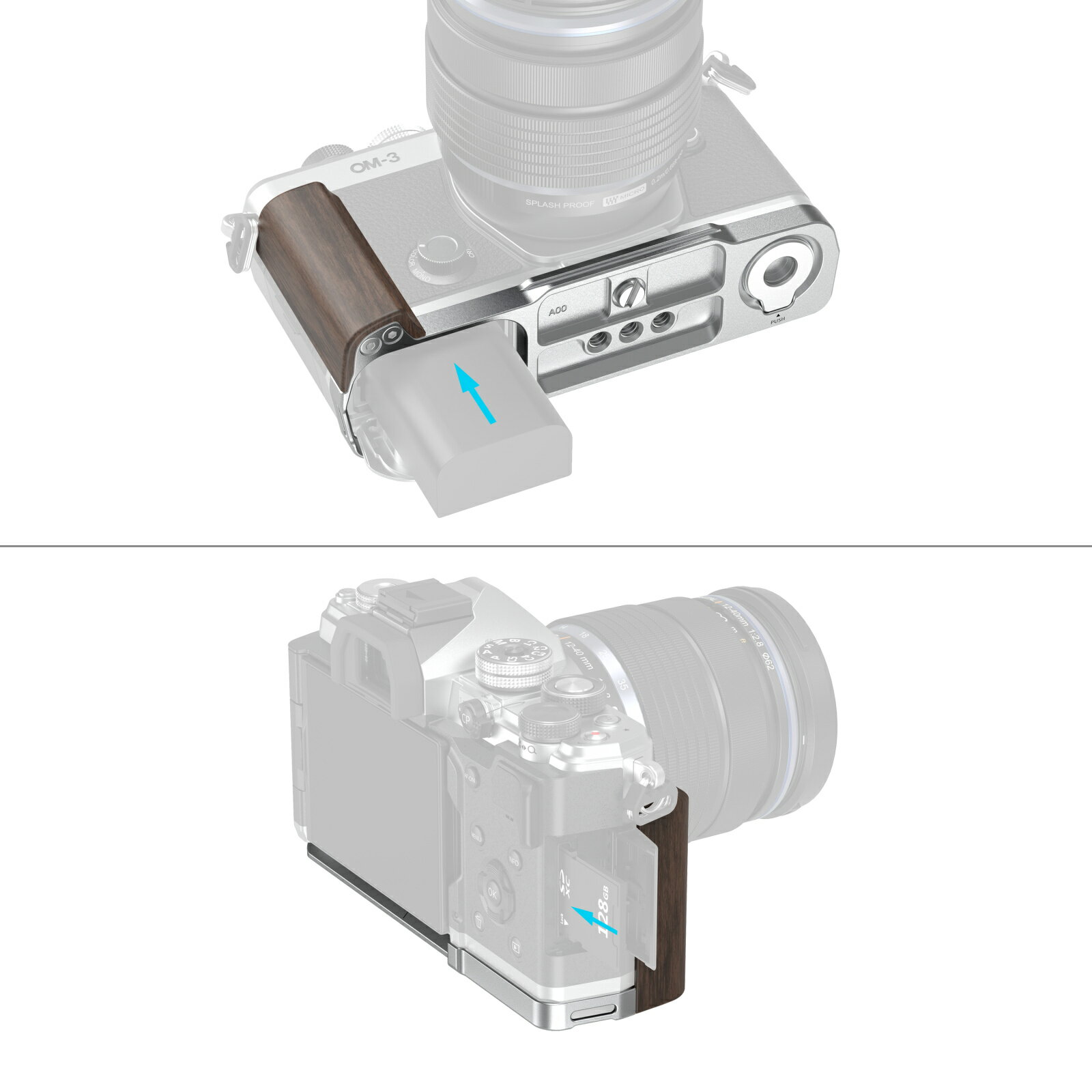 SmallRig5563 OM SYSTEM OM-3用 L字型マウントプレート（木製ハンドル付き） SR5563
