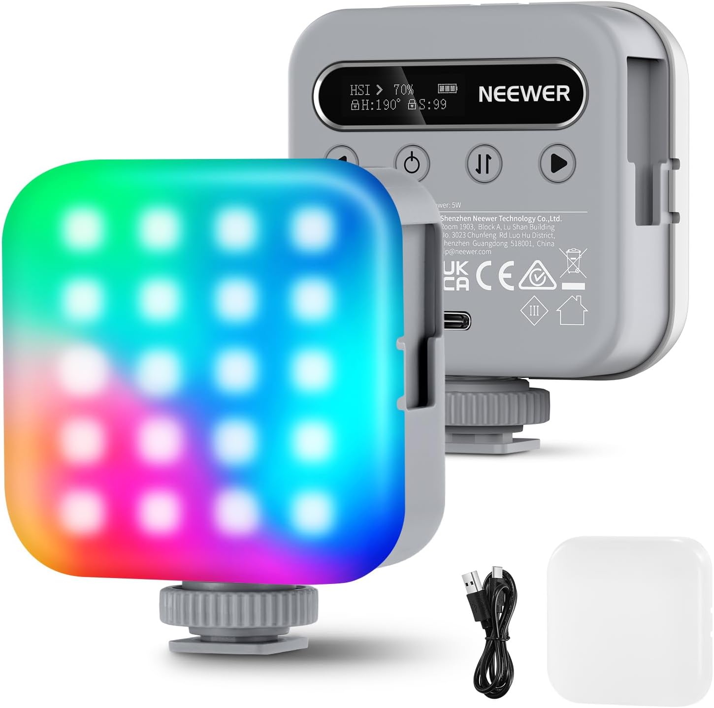 NEEWER BASICS BL60C RGBビデオライト マグネット式 360°フルカラー 撮影ライト 小型 軽量 磁気カメラライト 高演色性 2500-9000K CRI96+ 18シーン効果 ポータブル 2000mAh充電式ライト ミニポケット照明 自撮り/スタジオ/生放送/YouTubeビデオ/Vlog/写真撮影用