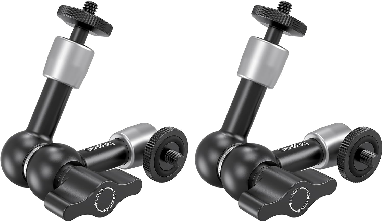 この製品は両端に1/4インチ-20ネジを装備しています。片端はモニターに接続し、もう片端はケージ、NATOレール（ID 1973 / 1885）、15mmロッド（ID 1182）、シングルロッドクランプ（ID 1976）など、1/4インチ-20ネジ穴を備えたアクセサリーに取り付け可能です。モニター接続側には保護パッドを装備し、スクラッチ防止と確実な接続を確保。ロックノブは人間工学に基づいて設計され、ノブを緩めるだけで任意の角度にスムーズに調整できます。主な特長・両端に1/4インチ-20ネジを装備・片端はモニターに接続、もう片端は1/4インチ-20ネジ穴付きアクセサリーに取り付け可能・保護パッドがモニターの傷防止と確実な接続を確保・人間工学に基づいたロックノブ設計で、快適な操作感と確実な固定を実現ご注意最大積載容量：1.5kg / 3.3lb●互換性・1/4インチ-20穴●同梱物・マジックアーム×2