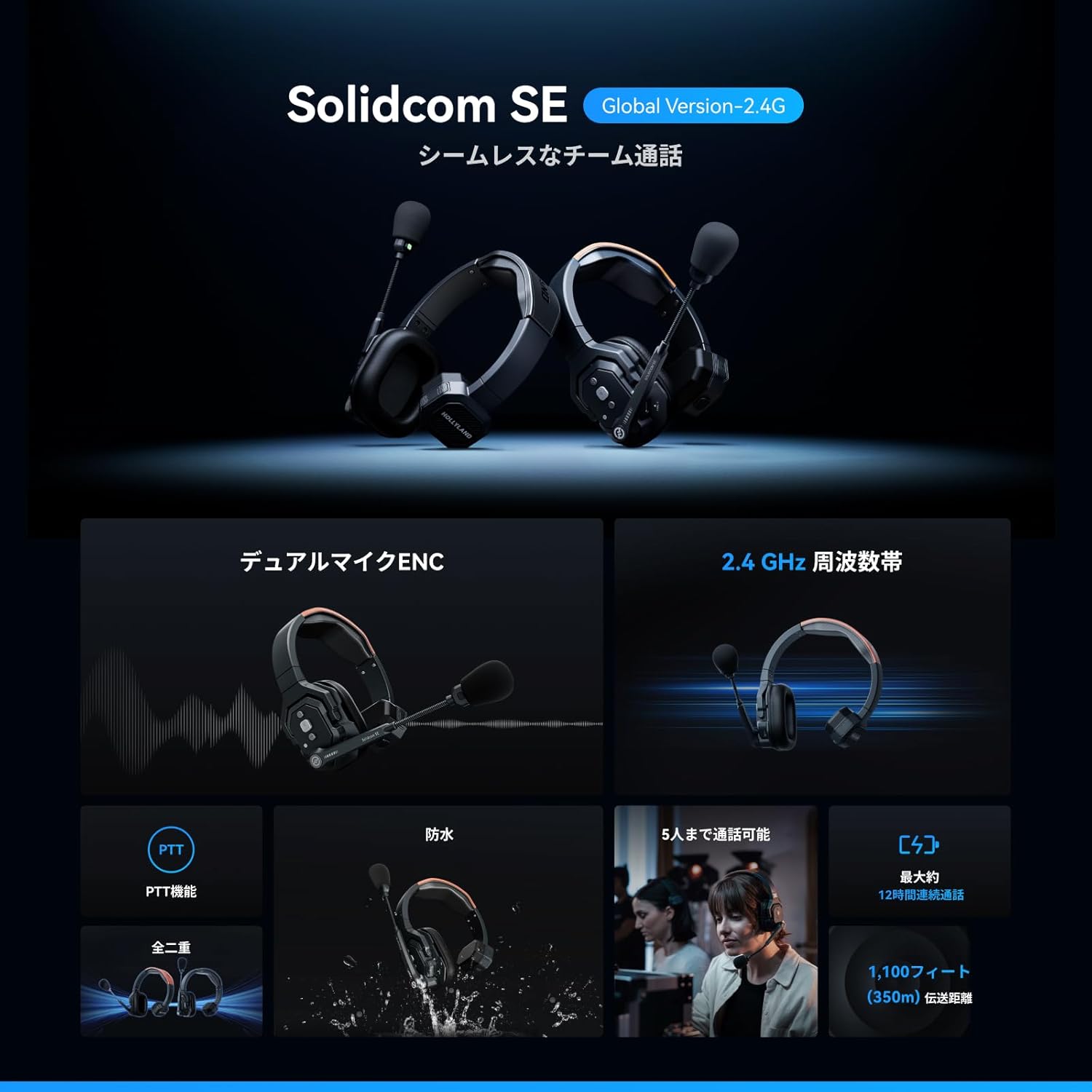 Hollyland ワイヤレスインカムヘッドセット Solidcom SE (2.4GHzモデル) 多人同時...