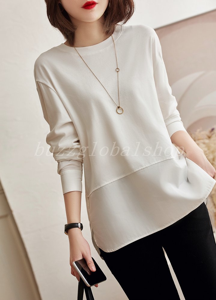 チュニックワンピース レディース 長袖 ロング Tシャツ クールネック ドッキング 春 トップス プルオーバ 切り替え シャツブラウス 無地 体型カバー 大人 おしゃれ きれいめ カジュアルコーデ 夏 秋 ファッション 20代 30代 40代 母の日 ギフト プレゼント 送料無料