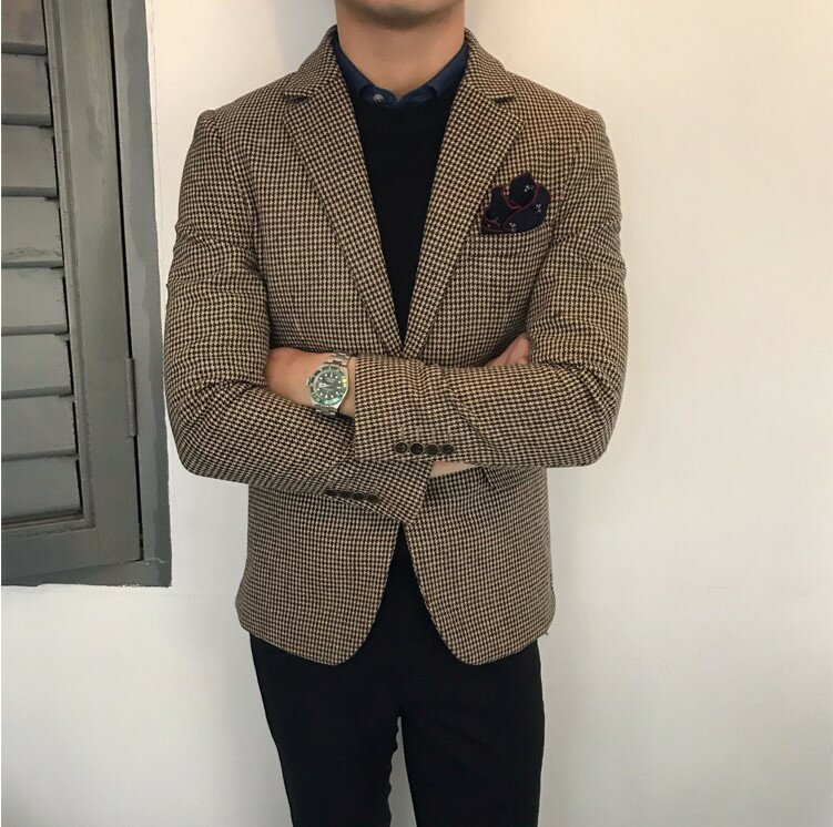 レトロ 千鳥格子柄 2Bテーラードジャケット 2色 メンズ 大きいサイズ ヴィンテージ 送料無料